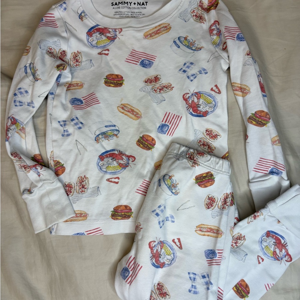 Sammy + Nat Kids Pajama Set - White with Red and Blue Print
